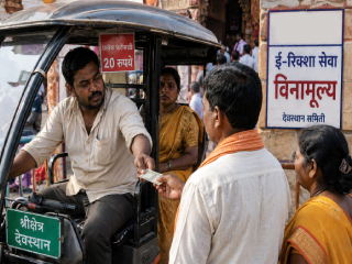 विनामूल्य असूनही भाविकांकडून पैसे घेणार्‍या  ई-रिक्शा चालकावर मंदिर समितीकडून कार्यवाही !