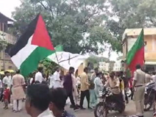 Palestinian flags hoisted in a procession on the occasion of Muharram in Miraj